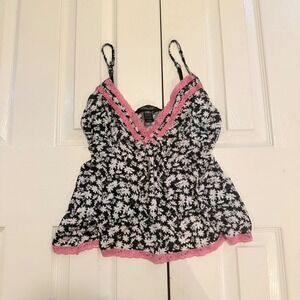 Sleepwear Cami Women Medium Black Floral Pink Lace Rene Rofe Top